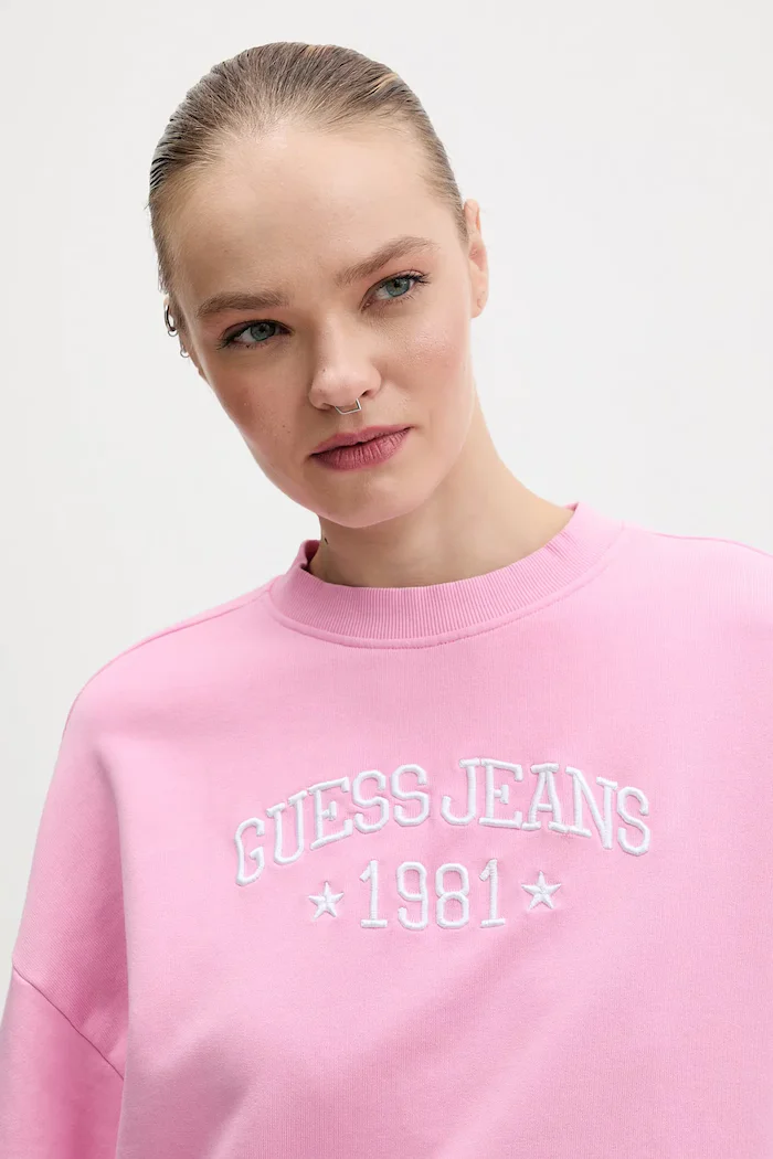 GUESS JEANS Памучен суичър в розово с апликация W6RQ04 KCPR1