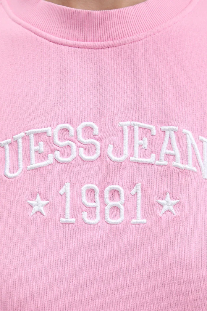GUESS JEANS Памучен суичър в розово с апликация W6RQ04 KCPR1