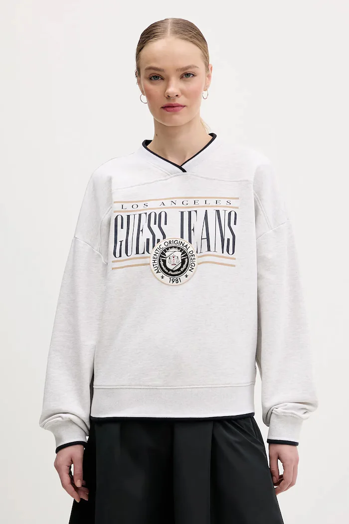 GUESS JEANS Памучен суичър в сиво с принт W6RQ09 K68I4