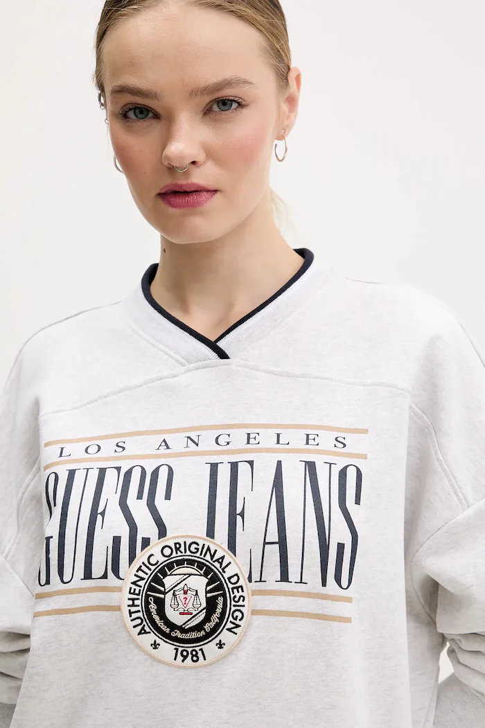 GUESS JEANS Памучен суичър в сиво с принт W6RQ09 K68I4