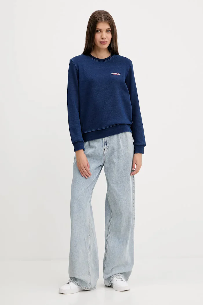 GUESS JEANS Памучен суичър в тъмносиньо с принт W5YQ22 KCXQ1