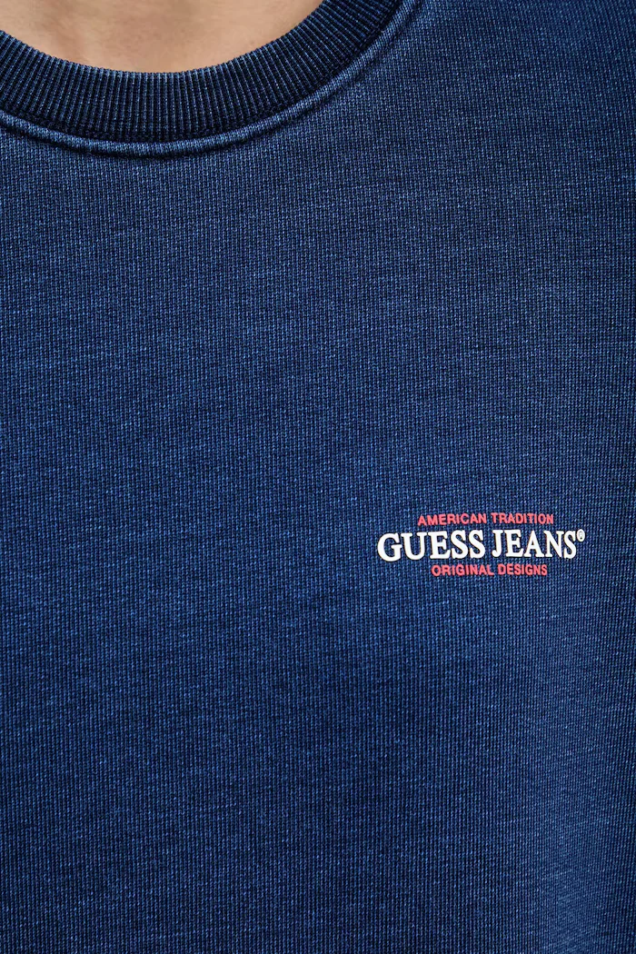 GUESS JEANS Памучен суичър в тъмносиньо с принт W5YQ22 KCXQ1