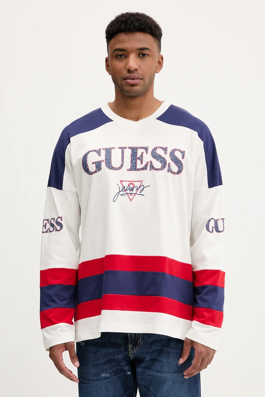 GUESS JEANS Памучна блуза с дълги ръкави