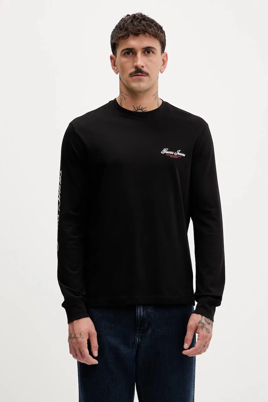 GUESS JEANS Памучна блуза с дълги ръкави