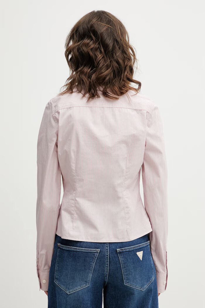 GUESS JEANS Памучна риза дамска в розово със стандартна кройка с класическа яка W6RH66 WH7Q1