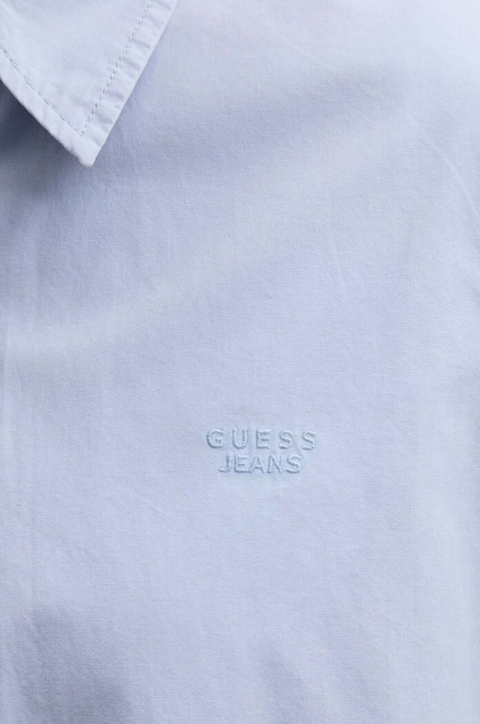GUESS JEANS Памучна риза дамска в синьо със стандартна кройка с класическа яка W4YH68 WGCF1