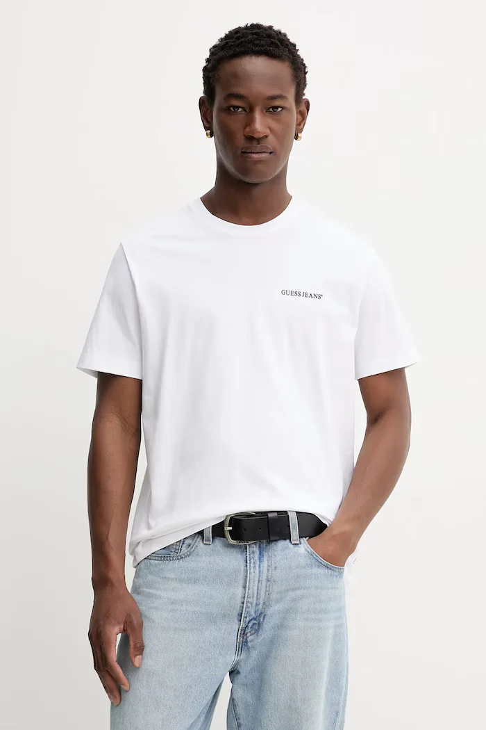 GUESS JEANS Памучна тениска в бяло с принт M5BI78 K8FQ4