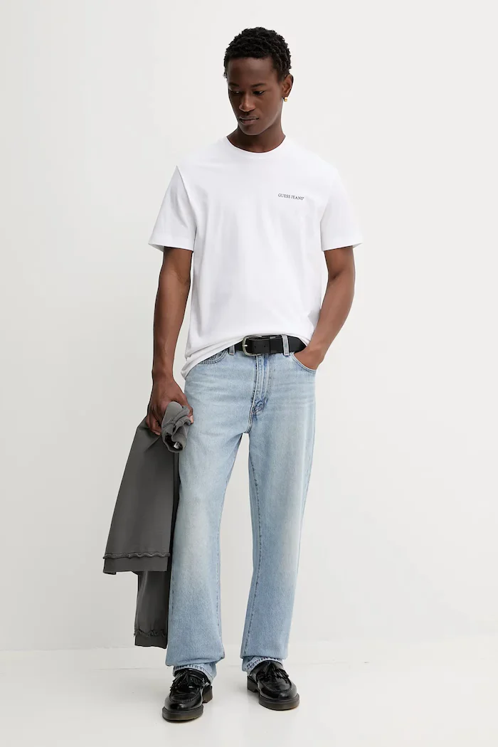 GUESS JEANS Памучна тениска в бяло с принт M5BI78 K8FQ4
