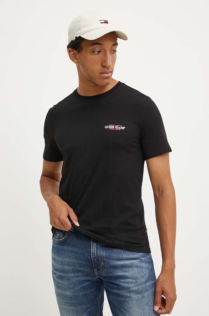 GUESS JEANS Памучна тениска в черно с принт M4YI55 K8HM0