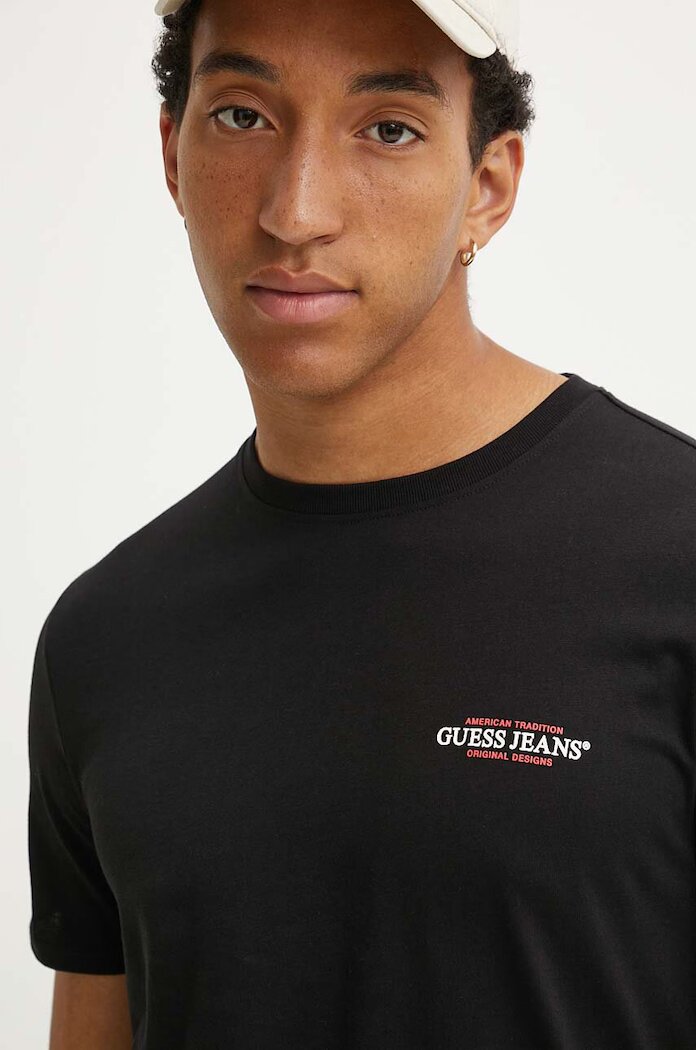 GUESS JEANS Памучна тениска в черно с принт M4YI55 K8HM0