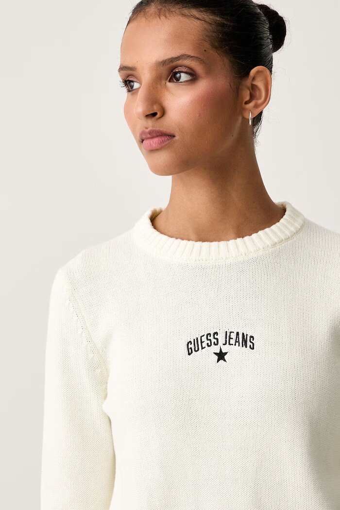 GUESS JEANS пуловер дамски от памук бежов W6YR40 Z1074