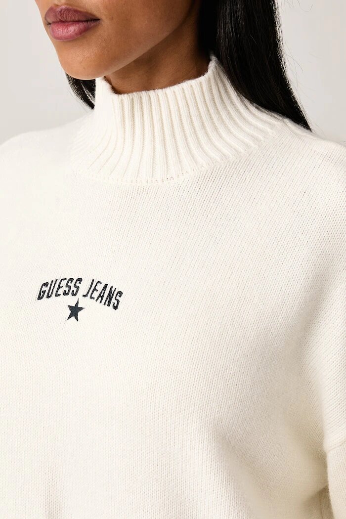 GUESS JEANS пуловер с ниско поло дамски с добавена вълна бежов W6BR09 Z1252
