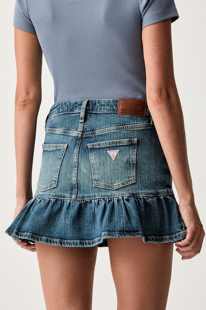 GUESS JEANS разкроена пола от деним синя W6YD01 D1205