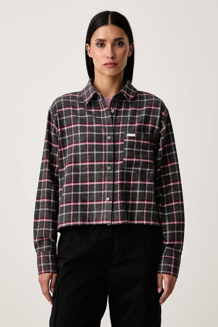 GUESS JEANS риза дамска от памук сива на каре W6BH22 W4712