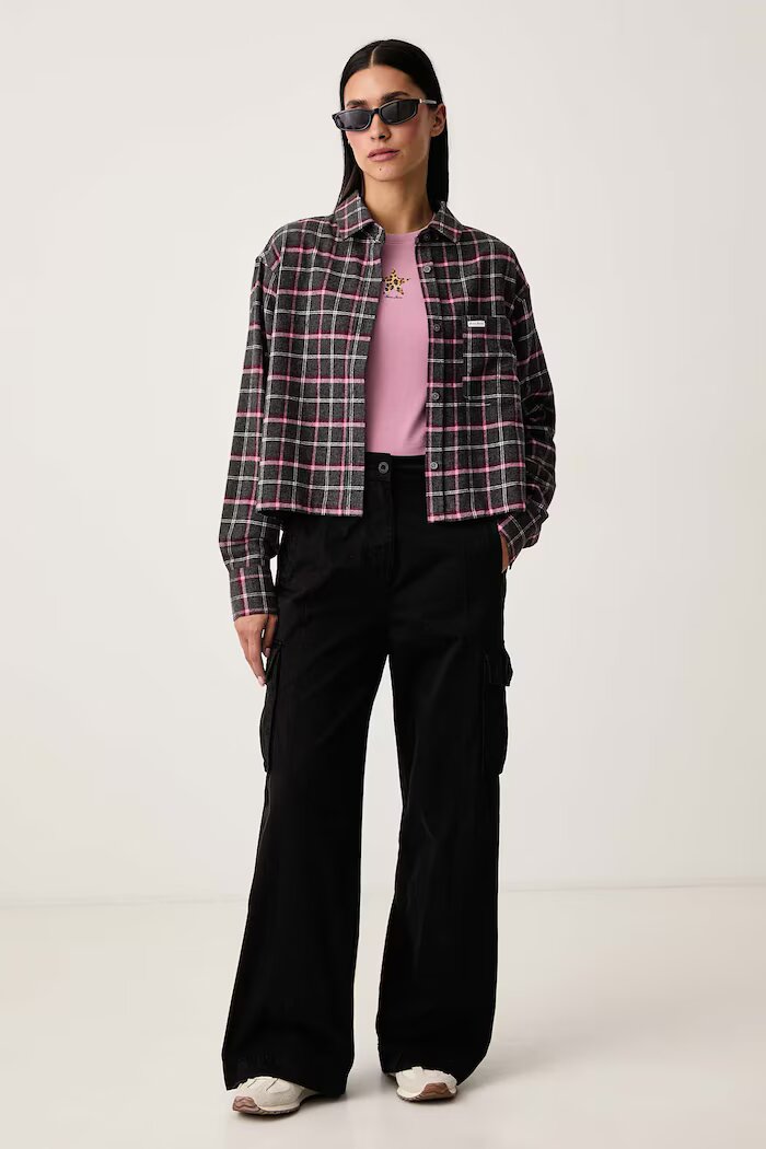 GUESS JEANS риза дамска от памук сива на каре W6BH22 W4712