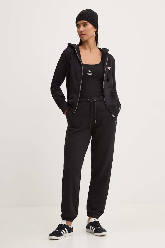 GUESS JEANS спортен панталон дамски с памук черен с висока талия W4YB33 KC811