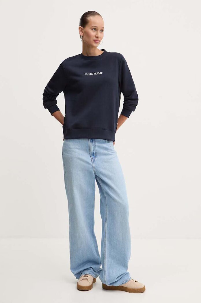 GUESS JEANS суичър дамски с памук тъмносин W4YQ10 KC811