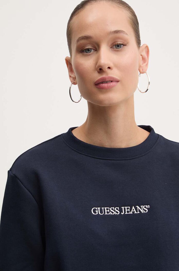 GUESS JEANS суичър дамски с памук тъмносин W4YQ10 KC811