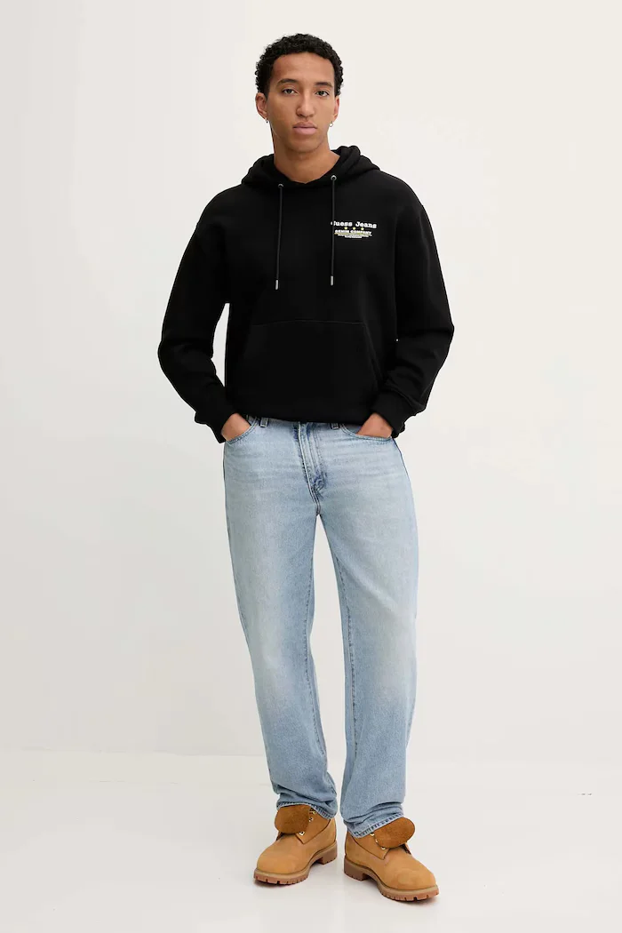 GUESS JEANS Суичър мъжки в черно с качулка с десен M5BQ27 K9V31