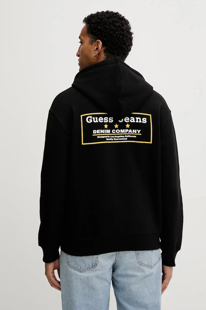 GUESS JEANS Суичър мъжки в черно с качулка с десен M5BQ27 K9V31