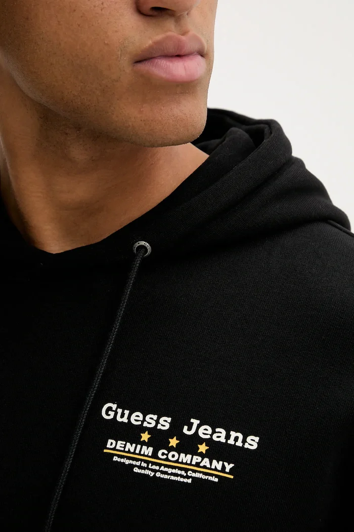GUESS JEANS Суичър мъжки в черно с качулка с десен M5BQ27 K9V31