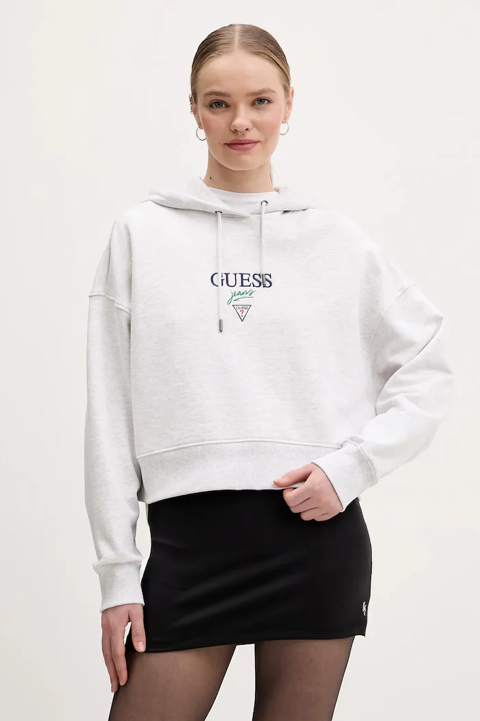 GUESS JEANS суичър с качулка дамски от памук сив W6RQ00 K68I4