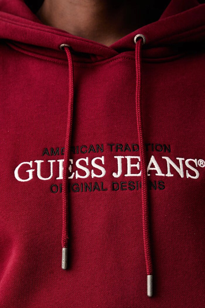 GUESS JEANS суичър с качулка дамски с памук бордо W4YQ15 KC811