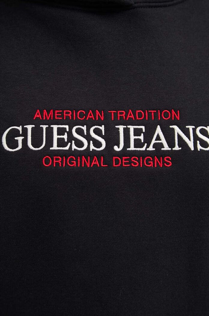 GUESS JEANS суичър с качулка дамски с памук черен W4YQ15 KC811