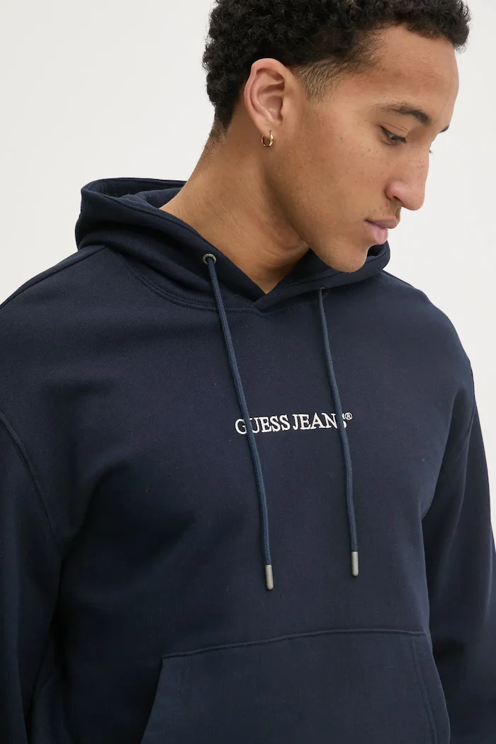 GUESS JEANS суичър с качулка мъжки от памук тъмносин M5RQ38 KCPR1
