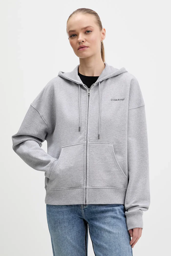 GUESS JEANS суичър с цип дамски от памук сив W6RQ32 K68I4