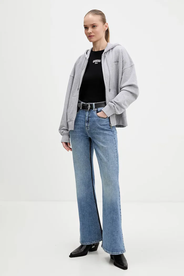 GUESS JEANS суичър с цип дамски от памук сив W6RQ32 K68I4