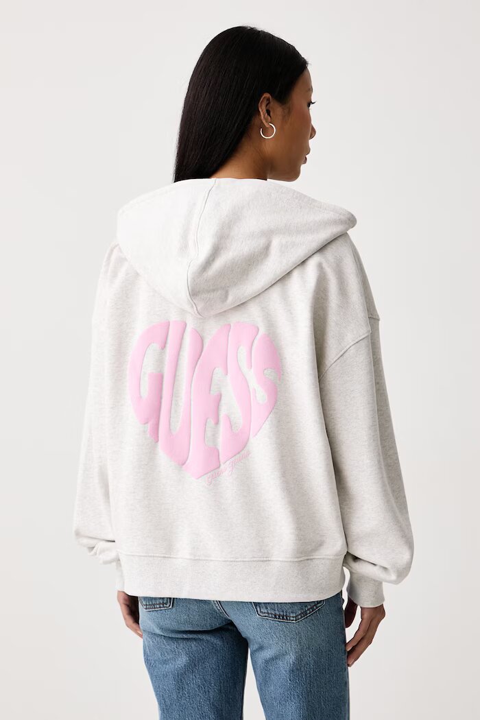 GUESS JEANS суичър с цип и качулка дамски от памук сив W6BQ17 K6631