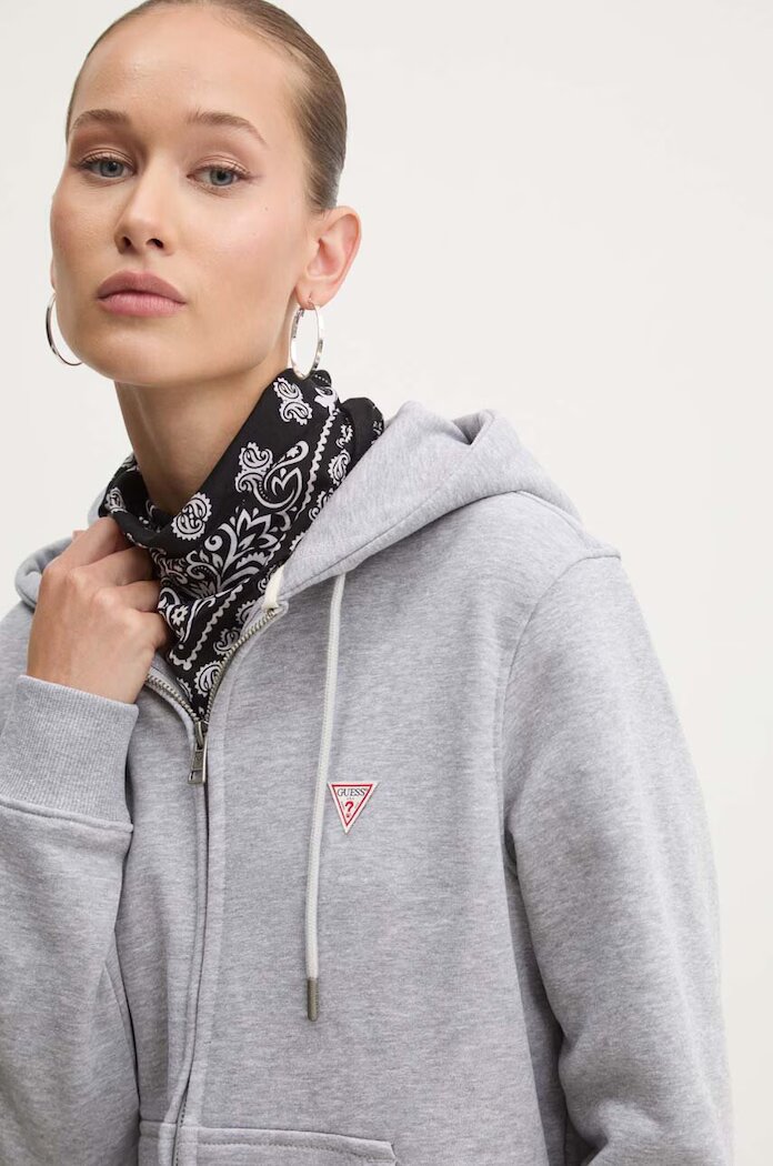 GUESS JEANS суичър с цип и качулка дамски с памук сив W4YQ03 KC811