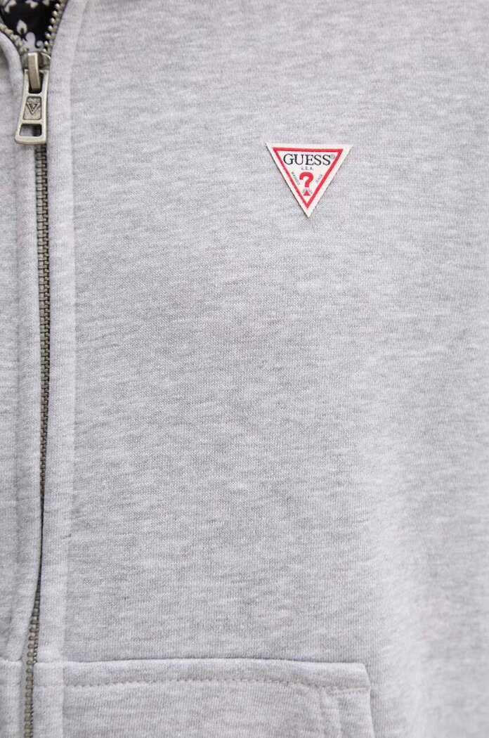 GUESS JEANS суичър с цип и качулка дамски с памук сив W4YQ03 KC811