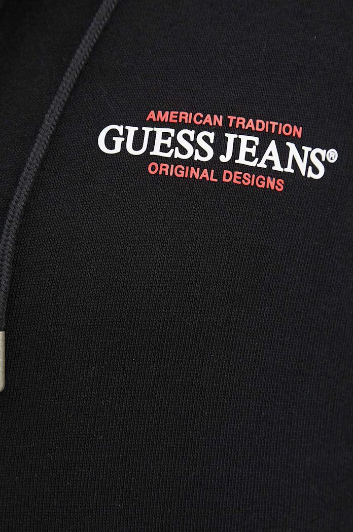GUESS JEANS суичър с цип и качулка мъжки с памук черен M4YQ27 K9V31