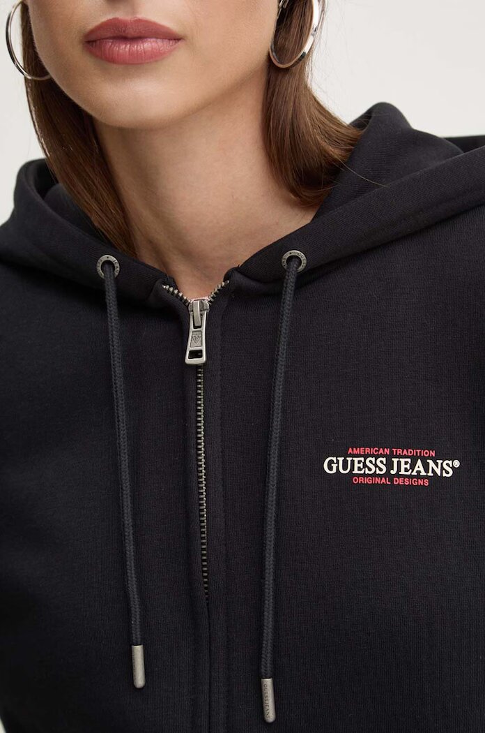 GUESS JEANS Суичър в черно с качулка с принт W4YQ13 KC811
