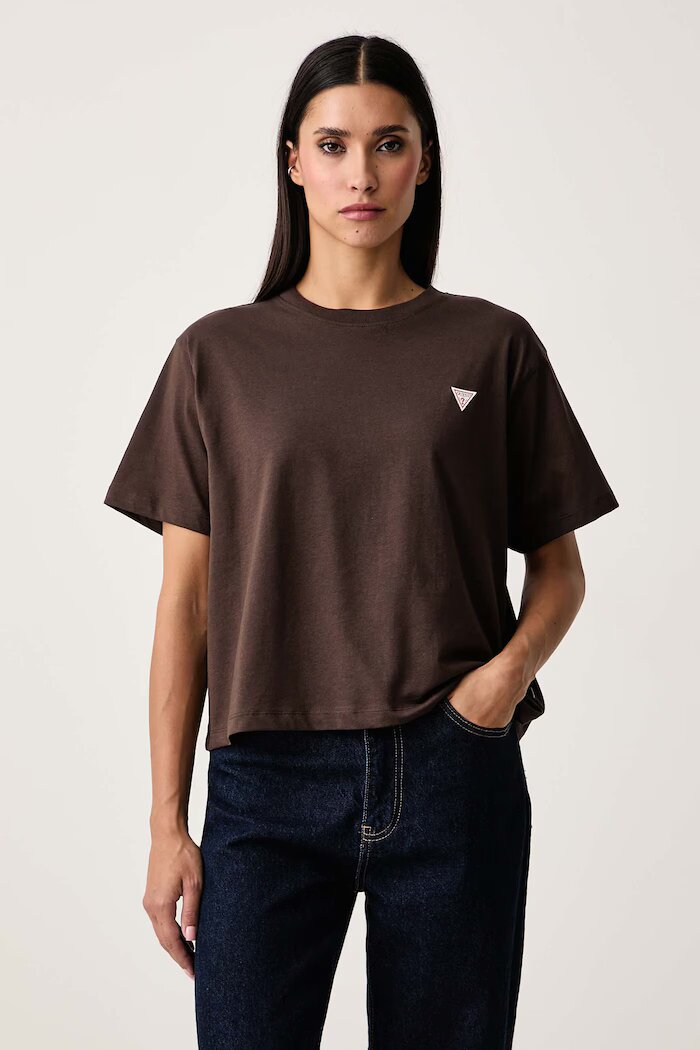 GUESS JEANS тениска дамска от памук кафява W4YI05 K8HM0