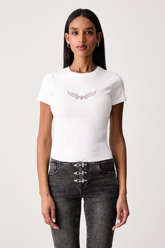 GUESS JEANS тениска дамска от памук с еластан бяла W6BI14 K5598