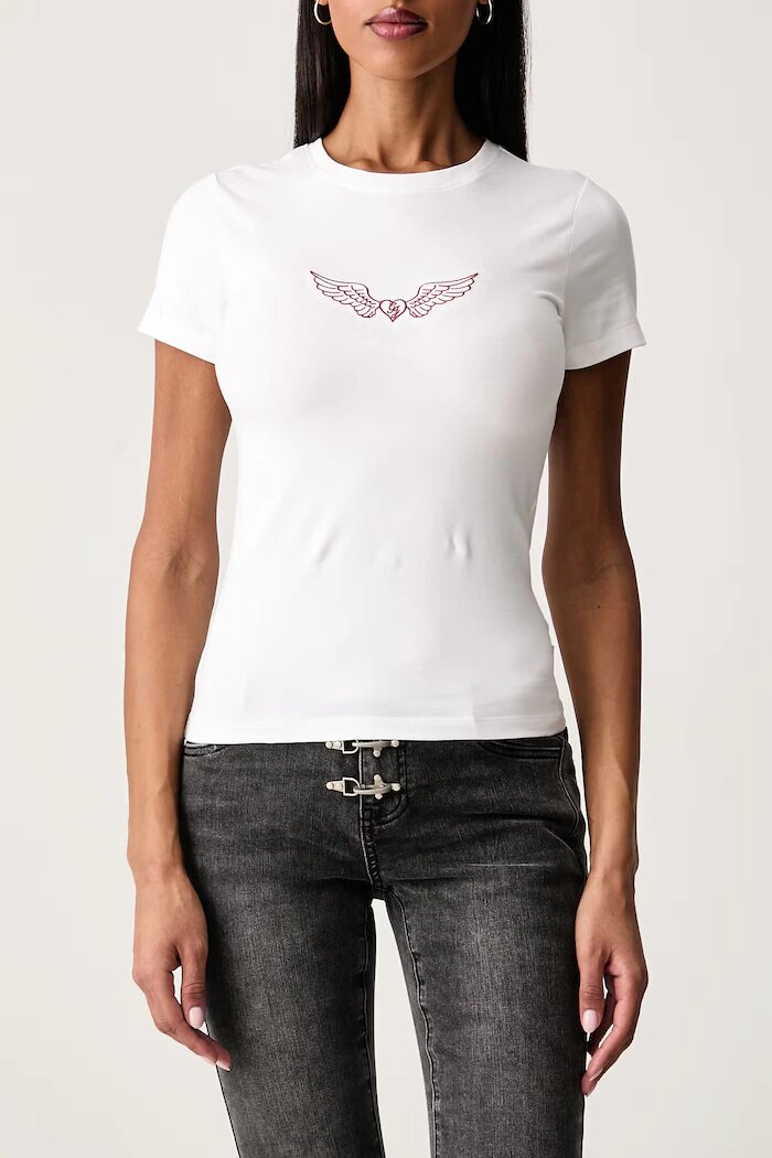 GUESS JEANS тениска дамска от памук с еластан бяла W6BI14 K5598
