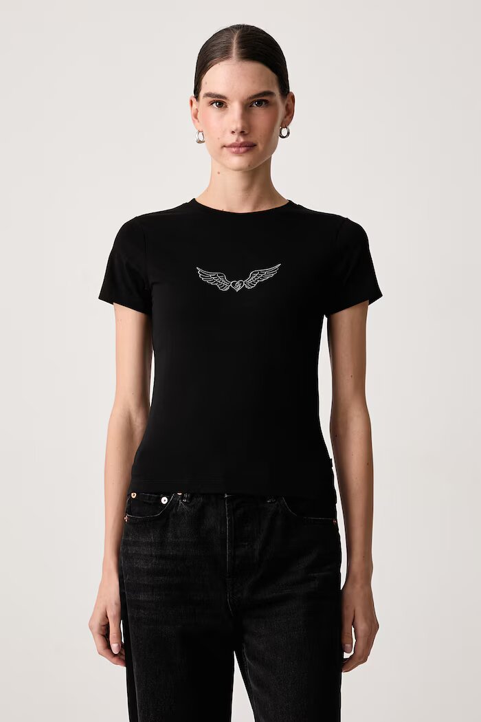 GUESS JEANS тениска дамска от памук с еластан черна W6BI14 K5598