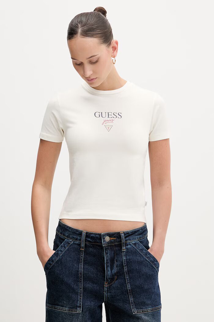GUESS JEANS тениска дамска с памук бежова W6RI15 J1314
