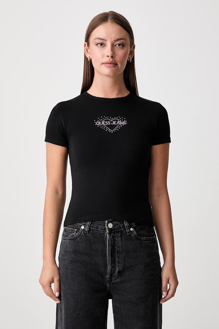 GUESS JEANS тениска дамска с памук черна W6YI05 K3640