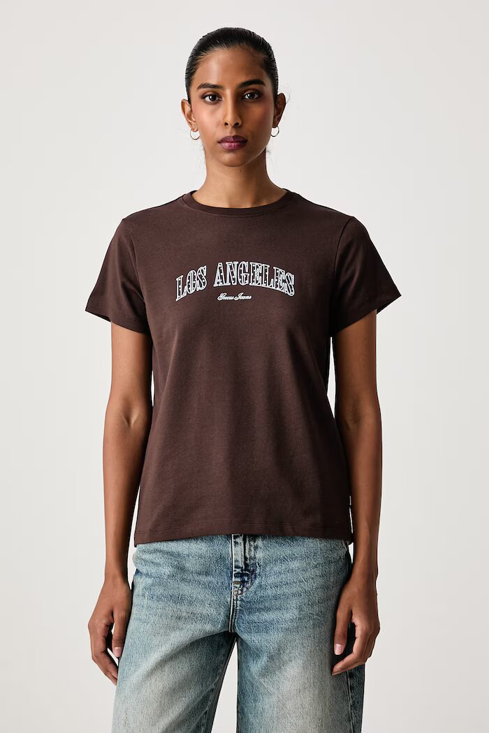 GUESS JEANS тениска дамска с памук кафява W6BI09 K5310