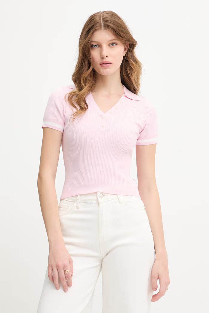GUESS JEANS тениска с яка дамска розова W6GRZ1 Z3P32
