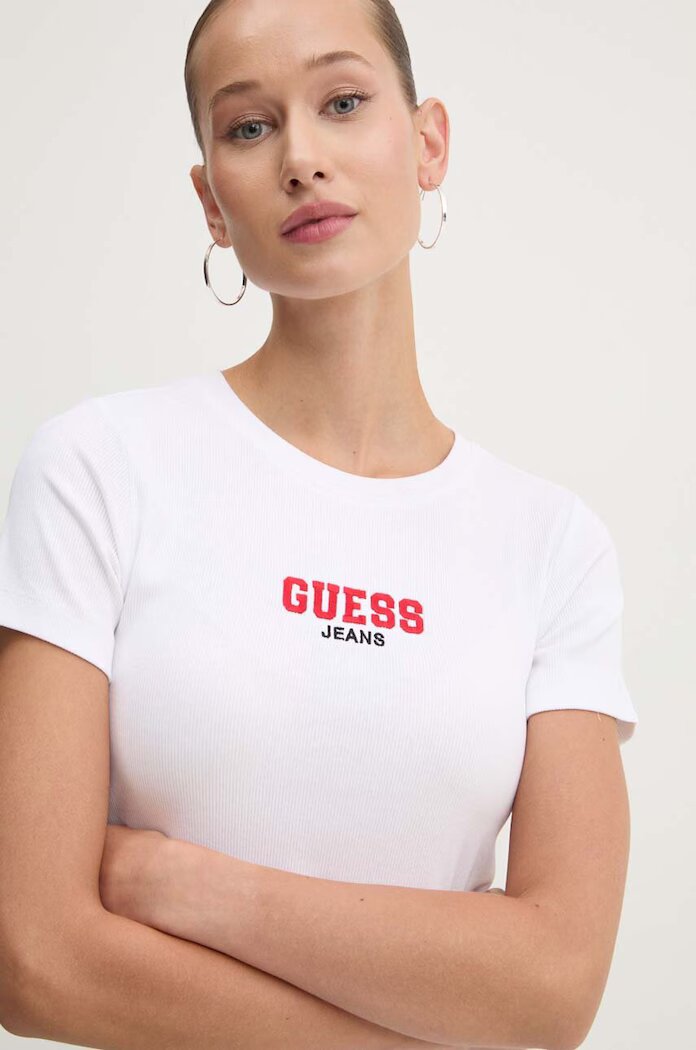 GUESS JEANS Тениска в бяло W4YI64 KA0H1