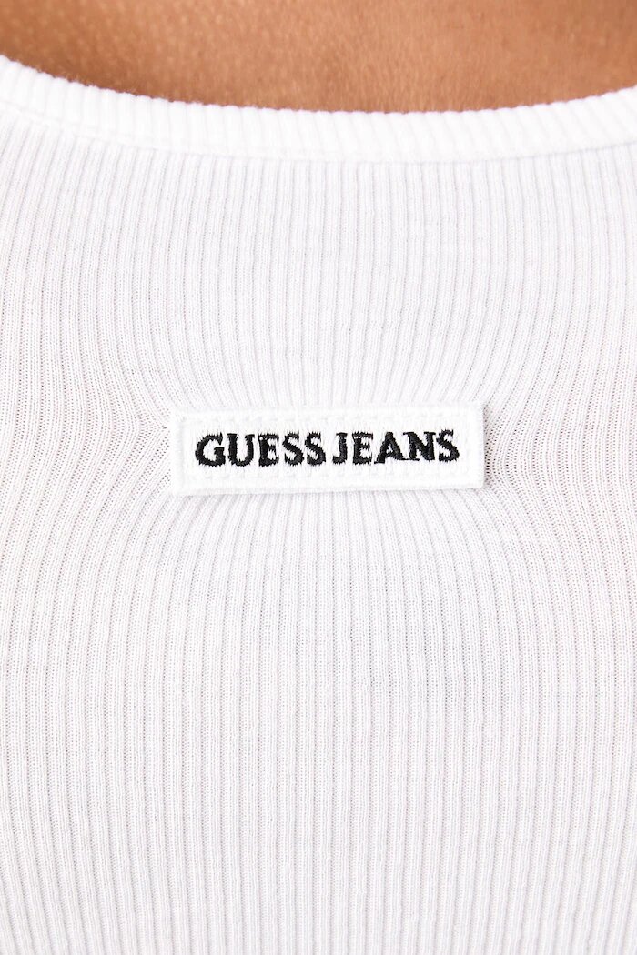 GUESS JEANS топ дамски от памук с еластан бял W6BP03 K5467