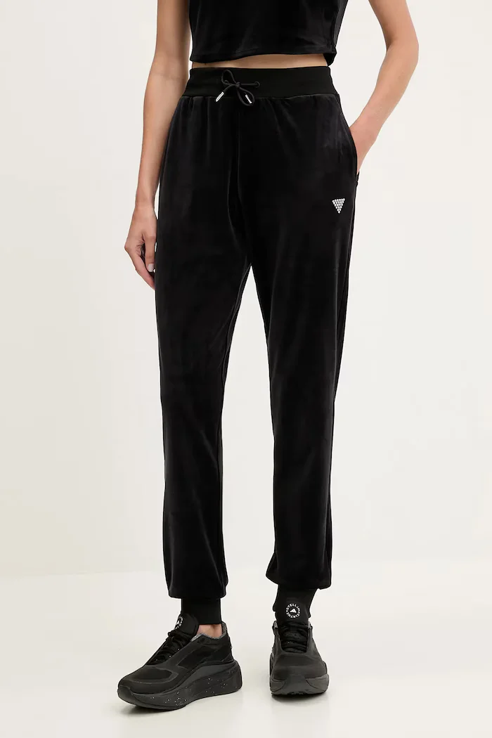 GUESS Кадифен спортен панталон COUTURE в черно с изчистен дизайн V3BB27 K0232