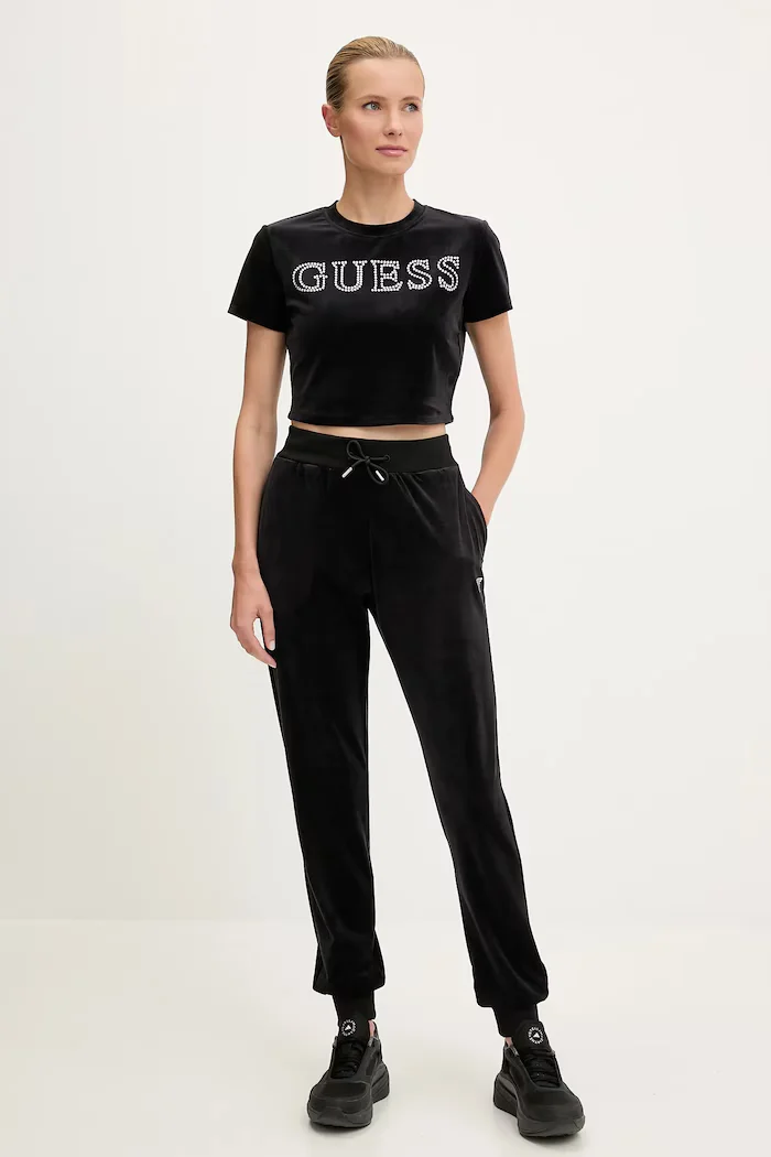 GUESS Кадифен спортен панталон COUTURE в черно с изчистен дизайн V3BB27 K0232