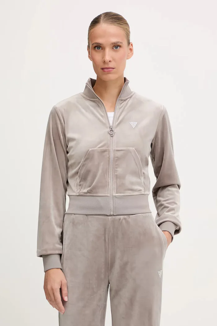 GUESS Кадифен суичър COUTURE в бежово с изчистен дизайн V3BQ22 K0232