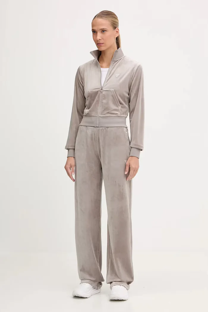 GUESS Кадифен суичър COUTURE в бежово с изчистен дизайн V3BQ22 K0232